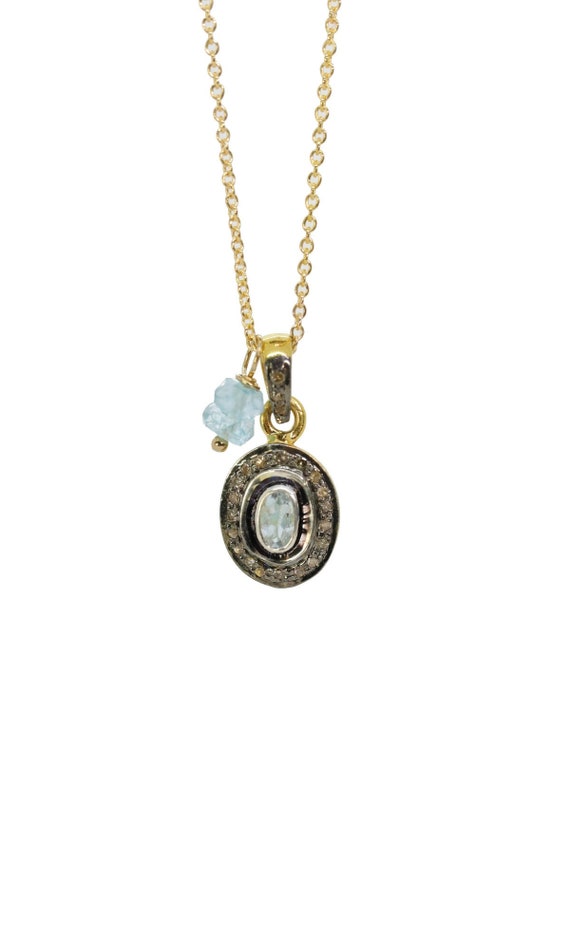 Aquamarine Diamond Oval Pendant Necklace