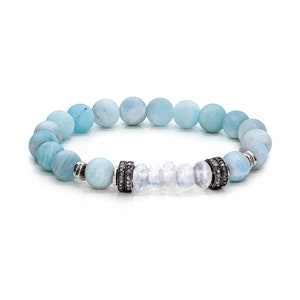 Rainbow Moonstone Aquamarine Diamond Gemstone Bracelet*June Birthstone*Stacking Bracelet*Women&#39;s Jewelry Gift Idea for Her*Matte*Christmas