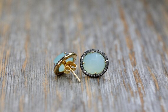 Genuine Pave Diamond Round Gemstone Stud Earrings