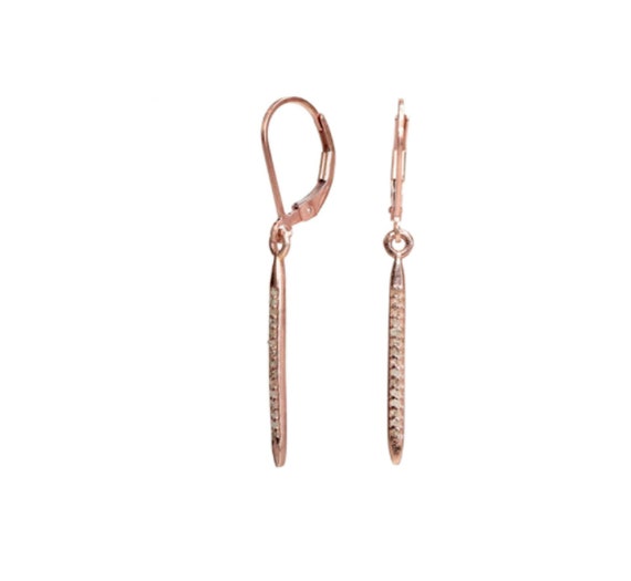 Rose Gold Lever Back Pave Diamond Spike Earring-1.4" length
