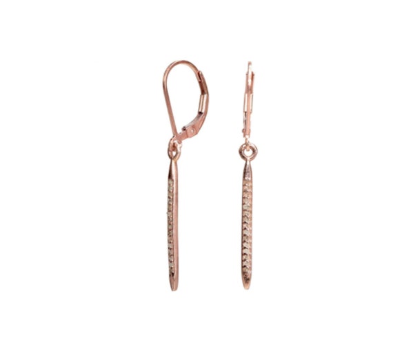 Rose Gold Lever Back Pave Diamond Spike Earring-1.4" length