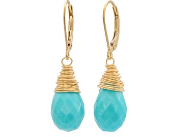 Rare Sleeping Beauty Turquoise Gemstone Teardrop Earrings*Jewelry Gift Idea*December Birthstone*Holiday*Christmas*Gold* Nadean Designs