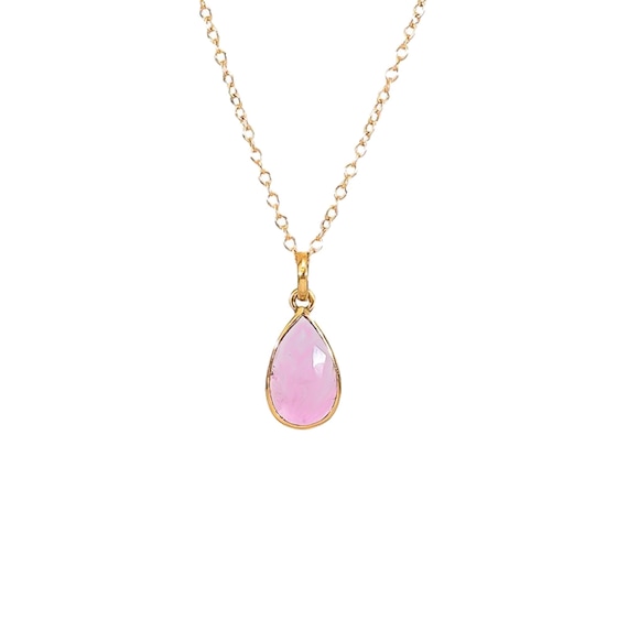 Pink Tourmaline Gemstone Pear Bezel 14k Solid Gold Pendant Necklace*October Birthday Birthstone Gift Idea*Christmas* Holiday* Romantic Gift