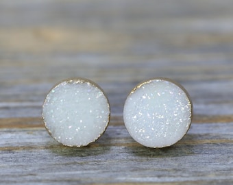 White Druzy Studs