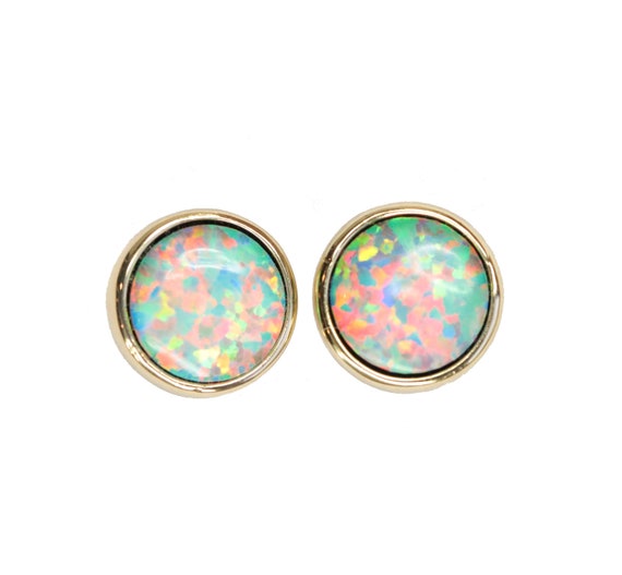 Aqua Opal Stud Earrings