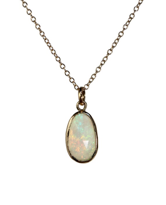 Rose Cut Opal Pendant Necklace* 14k Gold*Bezel Set*October Birthstone Birthday Gift Idea for Her* Solid 14k Gold Chain*Christmas*Holiday