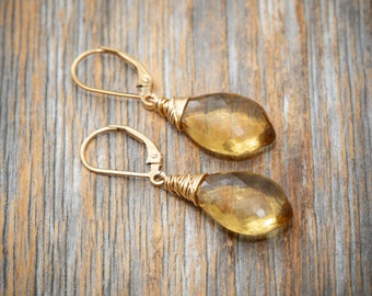 Genuine Citrine Gemstone Marquise Drop Earrings*Women's Jewelry Gift Idea*Christmas*November Birthday Birthstone*Stocking Stuffer