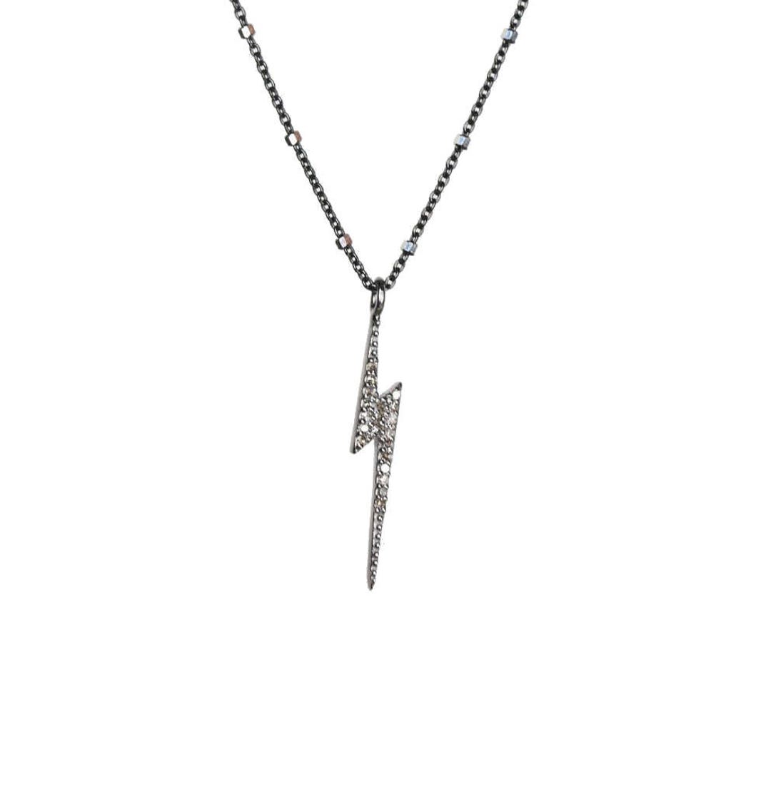 Pave Diamond Lightning Bolt Pendant Necklacesterling Etsy