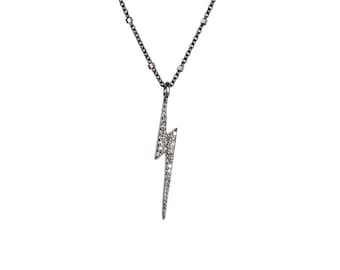 Pave Diamond Lightning Bolt Pendant Necklace*Sterling Silver*Genuine Diamond*Gift Idea* Unisex* Lightning Rod* Lightning Bolt