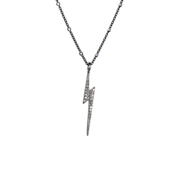 Pave Diamond Lightning Bolt Pendant Necklace*Sterling Silver*Genuine Diamond*Gift Idea* Unisex* Lightning Rod* Lightning Bolt