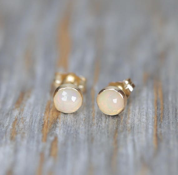 Faceted Rose Cut White Natural Ethiopian Welo Opal Bezel Studs