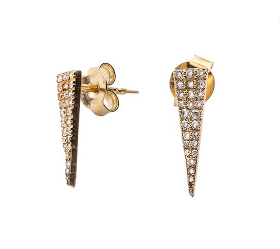 14K Gold Diamond Triangle Stud Earrings