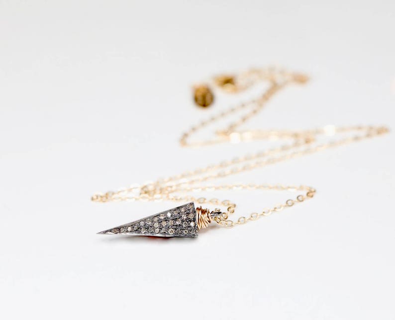 Diamond Arrow NecklaceGeometricGift Idea for Her MinimalistMixed MetalPave Edgy Arrow PendantLayering Necklace Holiday Christmas image 6