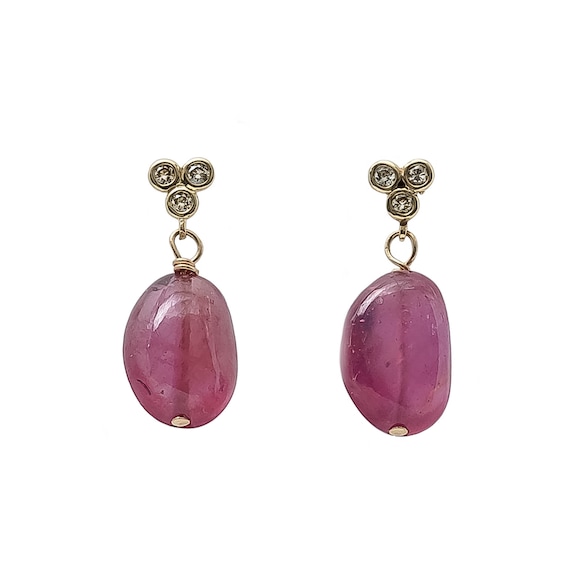 Natural Ruby Gemstone 14k Gold Diamond Post Earrings