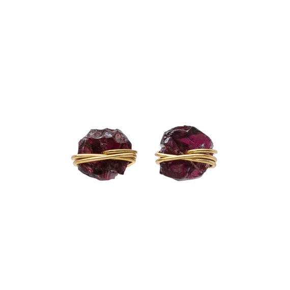 Raw Garnet Gemstone Stud Earrings