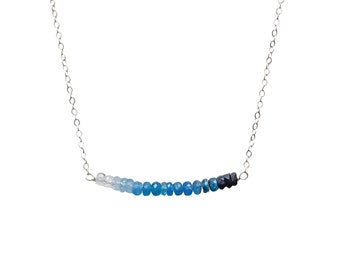Shaded Blue Sapphire Gemstone Bar Necklace*Metal Choices*Genuine Ombre*September Birthstone Birthday Gift Idea*Hanukkah*Holiday*Anniversary*