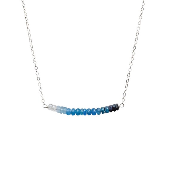 Shaded Blue Sapphire Gemstone Bar Necklace*Metal Choices