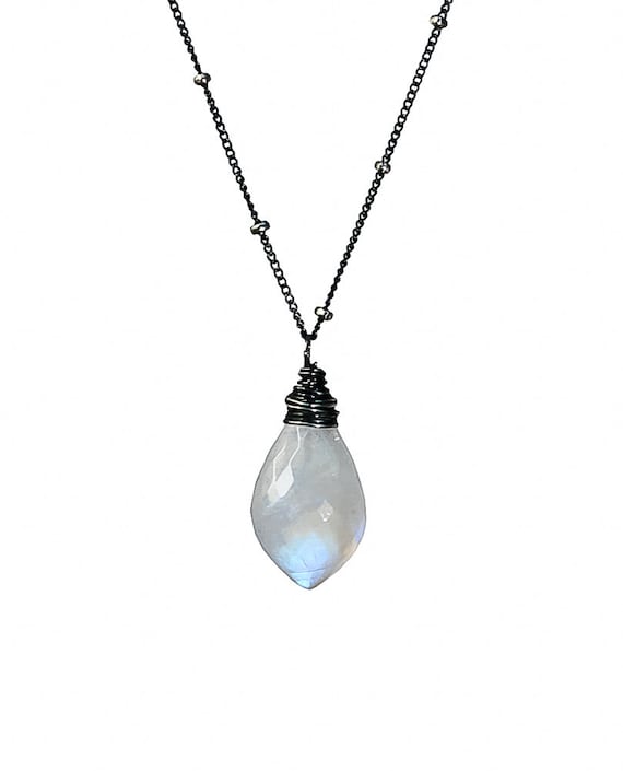 Rainbow Moonstone Gemstone Drop Pendant Necklace