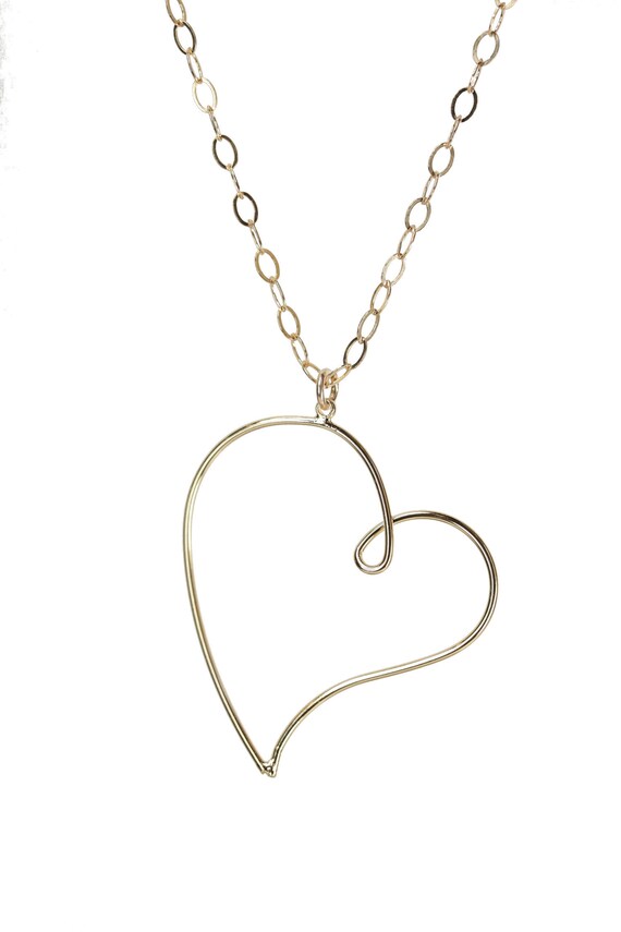 Large Gold Heart Pendant Necklace