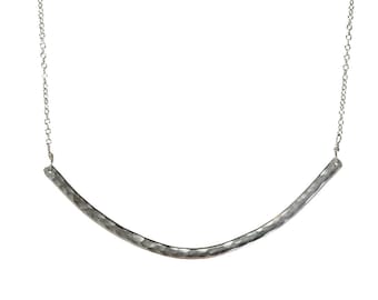 Sterling Silver Curved Bar Necklace*Large Smile Pendant*Hand Forged Large Curved Bar Necklace*Gift Idea for Her*Christmas*Holiday*New Years