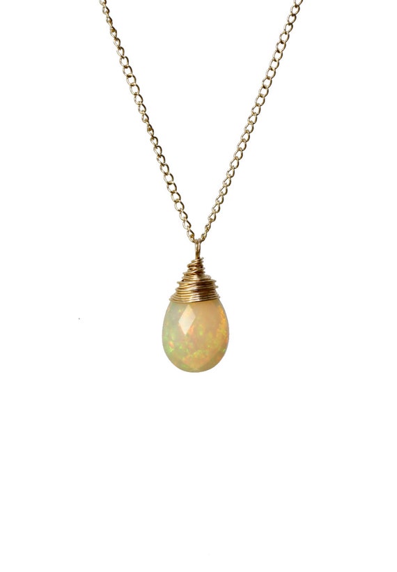 14k Gold Opal Necklace*Genuine Faceted Pear Shaped Opal Gemstone*October birthstone*Holiday*Fine Jewelry*Unique One of a Kind Gift Idea