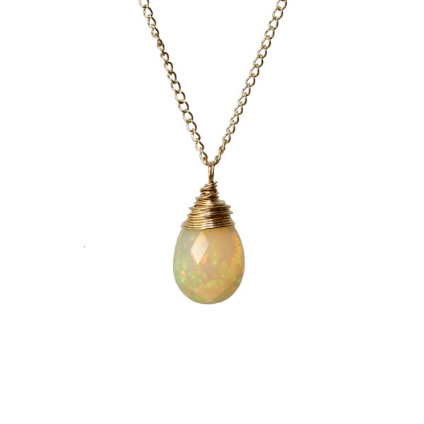 14k Gold Opal Gemstone Necklace*Genuine*2.8 Carats*Mothers Day*Women's Fine Jewelry Gift Idea*Wedding*Anniversary*Nadean Designs