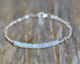 Genuine Opal Gemstone Sterling Silver Wrap Bracelet*October Birthstone Birthday*Women's Jewelry Gift Idea*Gift Idea*Holiday*Formal*Gala