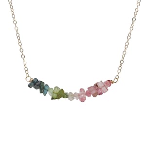 Genuine Rainbow Tourmaline Ombre Gemstone Bar Necklace*October Birthstone*Boho Chic*Anniversary*Formal*Date*Anniversary*Christmas*Holiday