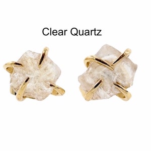 Nadean Designs Raw Gemstone Prong Stud Earrings*Choices: Aquamarine,Black Tourmaline,Quartz,Amethyst,Apatite*Christmas* Holiday Gift Idea