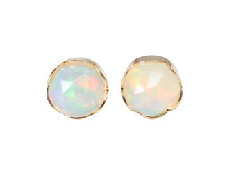 Opal Gemstone Stud Earrings*October Birthstone Gift Idea*Scalloped 14k Gold Filled Bezel Set*6mm*Holiday*Wedding*Anniversary*Christmas*Date