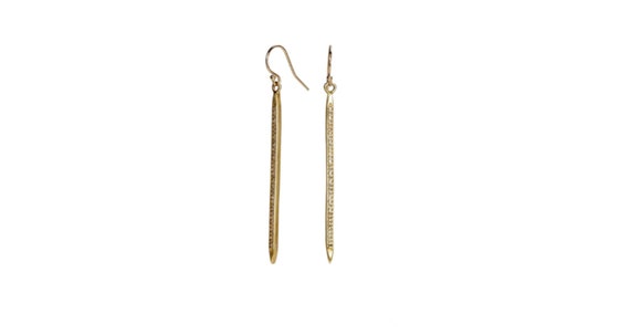 Genuine Diamond Spike French Hook Earring Real Diamond 14k Yellow Gold Filled - 2.3" Length