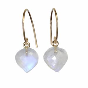 Rainbow Moonstone Heart Shaped Gemstone Earrings* 14k Gold Filled*June Birthstone Gift Idea* Women&#39;s Jewelry*Bridal*Holiday*Formal*Date*Gala
