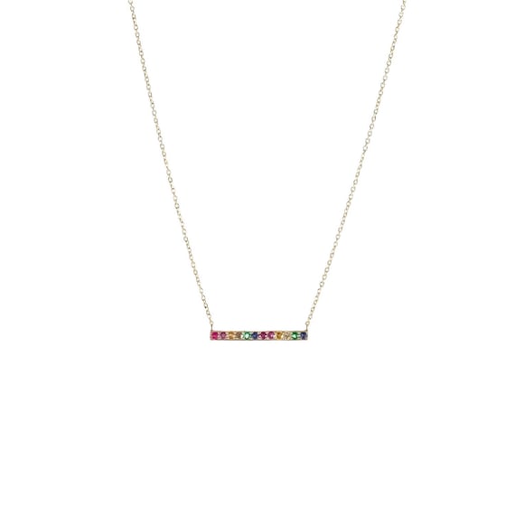 Pride Rainbow Gemstone Bar Pendant Necklace
