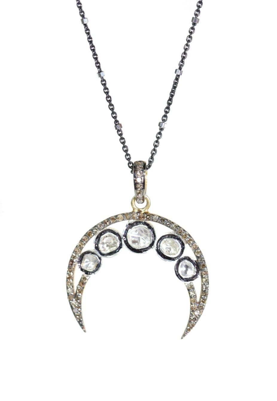 Rose Cut Diamond Moon Necklace