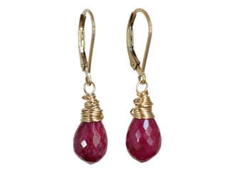 Ruby Gemstone Drop Earrings*Genuine Ruby Teardrops*14k Gold Filled* July Birthstone Birthday Gift Idea