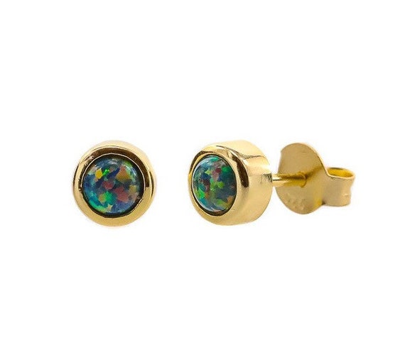 Black Nebula Opal Gemstone Stud Earrings