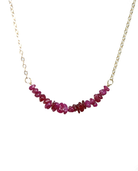 Raw Ruby Gemstone Bar Necklace
