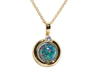Black Blue Green Opal Necklace*Multi Colored Opal*Round Pendant Necklace*14k Gold Filled*October Birthstone*Gift Idea