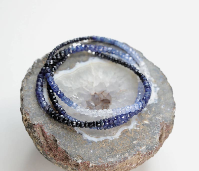 Ombre Blue Gemstone Sapphire Wrap BraceletSterling Silver3 Strand BraceletSeptember Birthstone Birthday Gift IdeaAnniversaryChristmas image 6