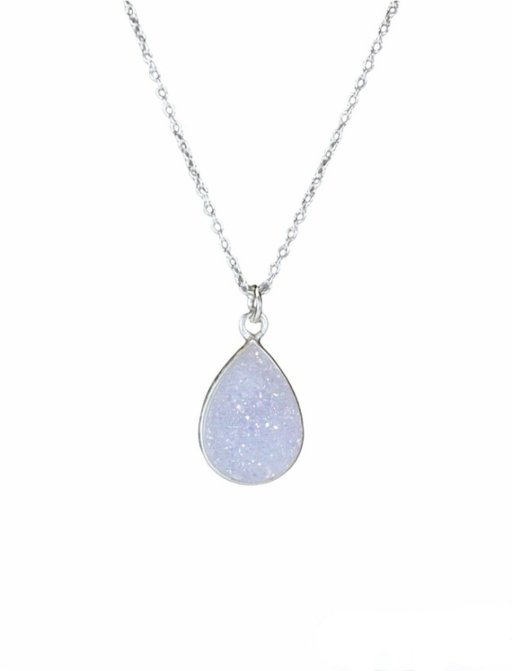 White Druzy Gemstone Pendant Necklace