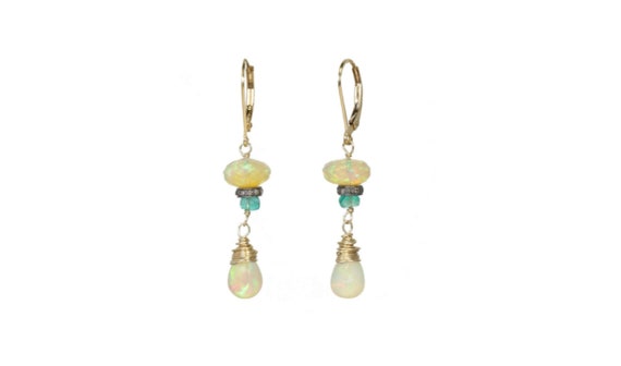 Fire Opal Diamond Emerald Gemstone Earrings