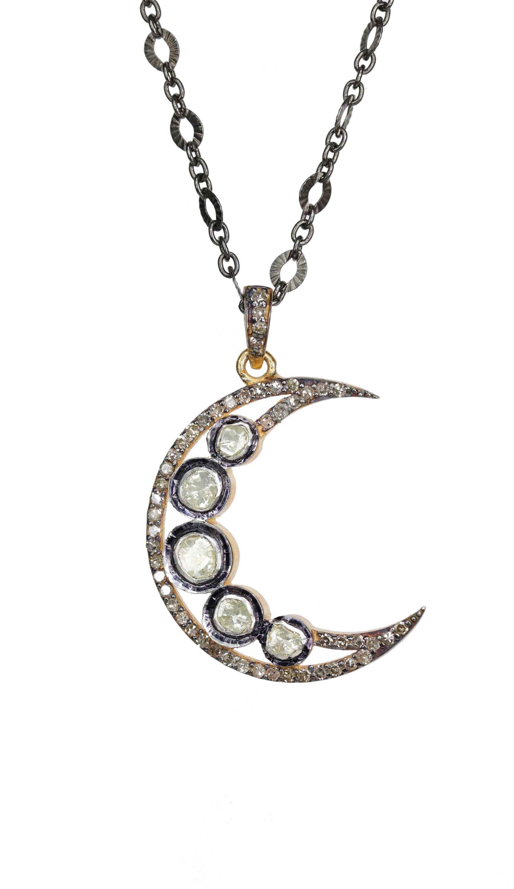 Large Diamond Gemstone Moon Necklace