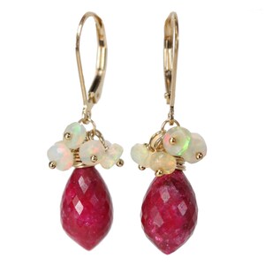 Opal Rubin Edelstein Cluster Ohrringe*Juli Geburtsstein Geburtstagsgeschenk für Sie* 14k Gold Filled* Frauen Schmuck Geschenk*Jubiläum