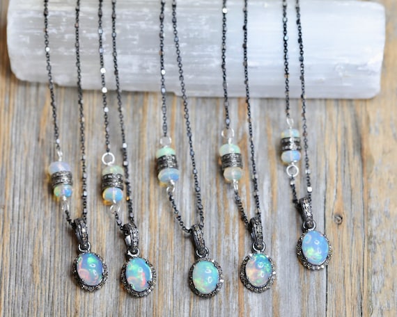 Oval Opal Diamond Gemstone Pendant Necklace