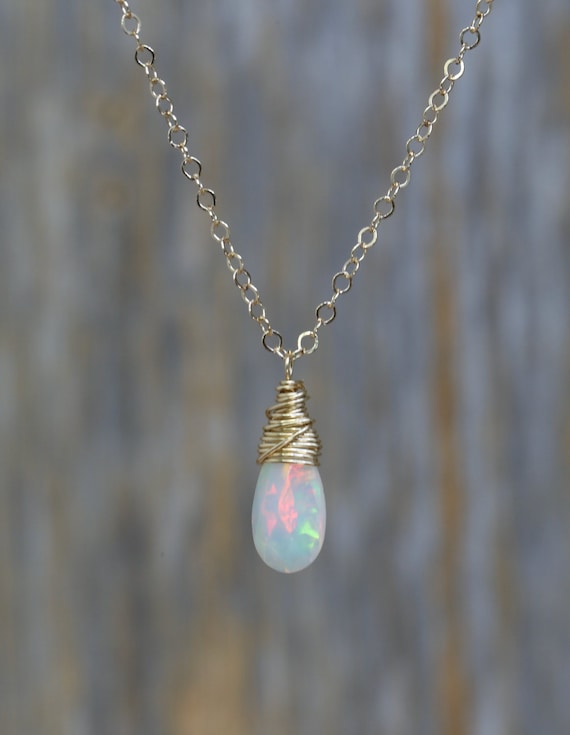 Small Faceted Opal Pear Shaped Pendant Necklace