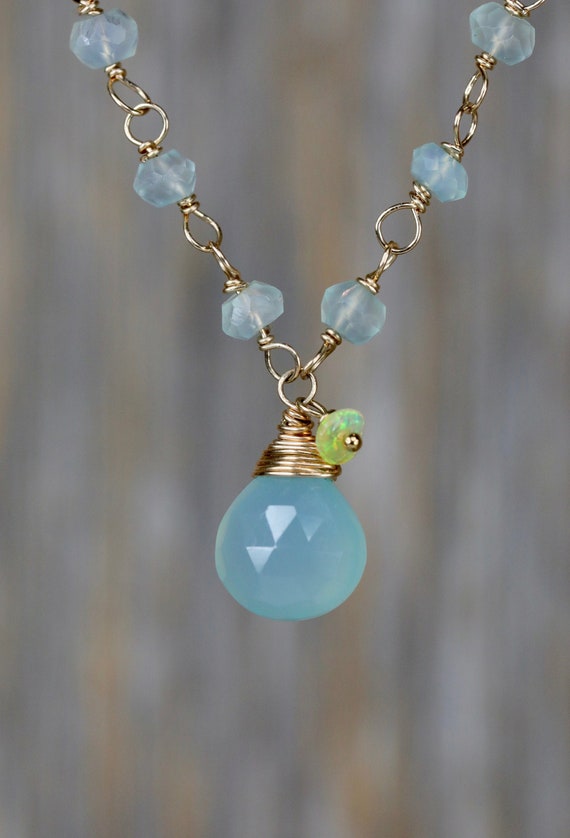 Aquamarine Opal Gemstone Pendant Necklace