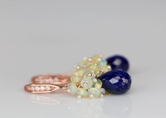 Sapphire Opal Gemstone Drop Earrings