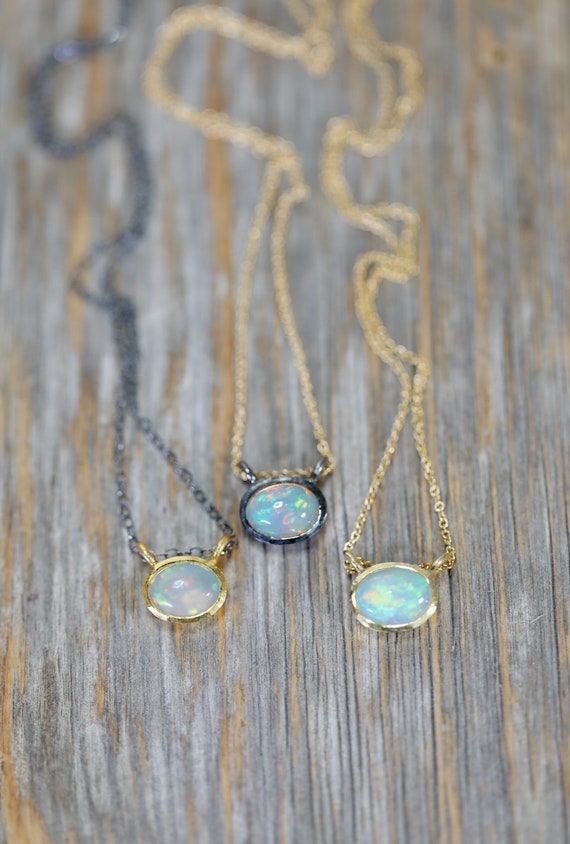 Opal Gemstone Pendant Necklace*Metal Choices