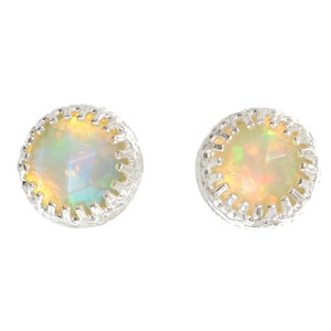 Opal Stud Earring 925 Sterling Silver* Genuine Ethiopian Opal Gemstone*6-7mm Round Opal Post Earring*Mother&#39;s Day Graduation Weddings Easter