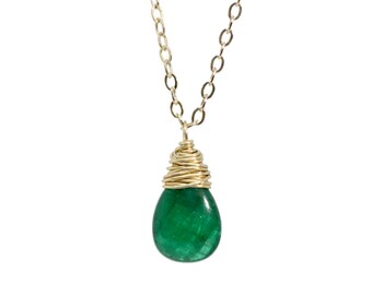 Natural Zambian Emerald Gemstone Teardrop Necklace*14k Gold Filled*Handmade Unique*Mother's Day Gift Idea*Valentine's*Nadean Designs